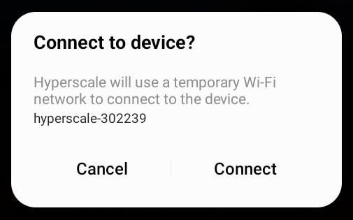 Android application screen with WiFi connection prompt