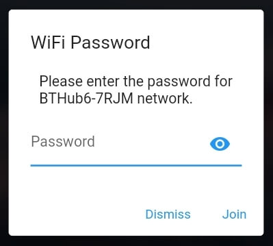 Android application screen with WiFi password prompt