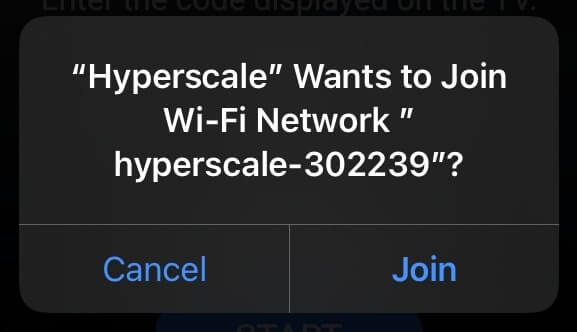 iOS application screen with WiFi connection prompt
