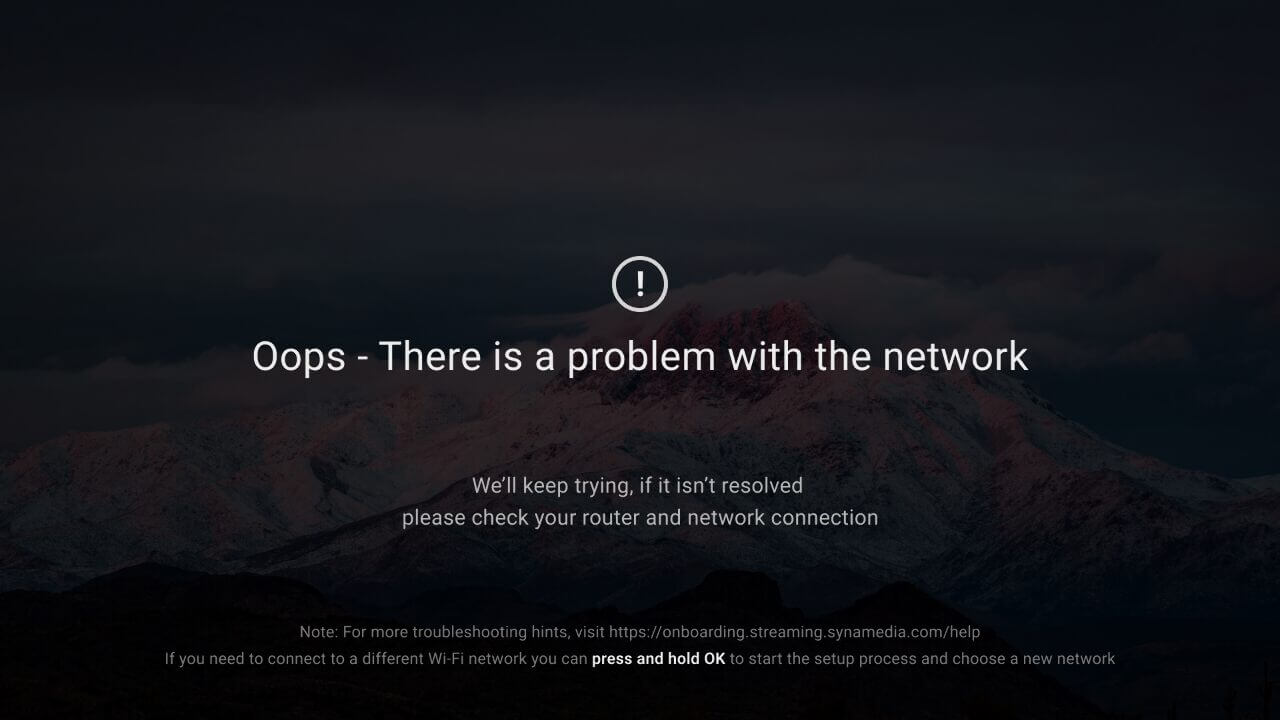 TV screen with a warning symbol and the title: Oops - There is a problem with the network