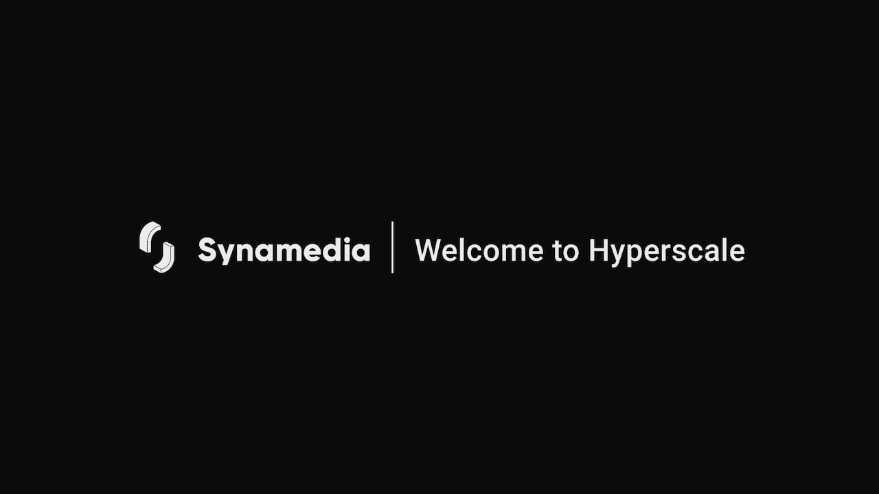 TV screen with the Synamedia logo and the text: Welcome to Hyperscale